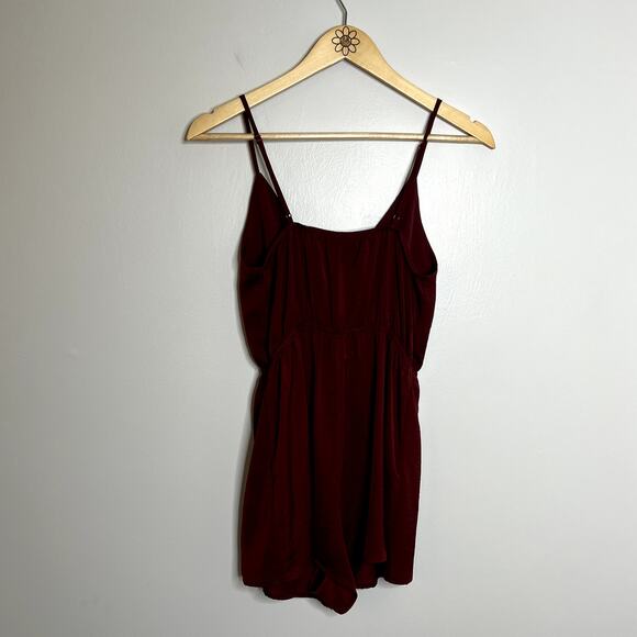 Tobi Maroon Satin Wrap Romper - Picture 5 of 8
